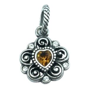 Brighton Scroll Flower Charm Amber Heart Crystal Bead Nov. Birthstone 2232